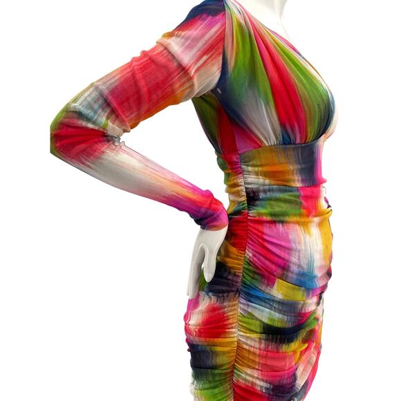 Fuzzi Womens Bodycon Multi Form Fitting Dress Long Sleeve Made in Italy NWT Lrg - Picture 3 of 14